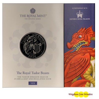 2024 BU £5 Coin Pack - Royal Tudor Beasts - The Tudor Dragon  2024 BU £5 Coin Pack - Royal Tudor Beasts - The Tudor Dragon